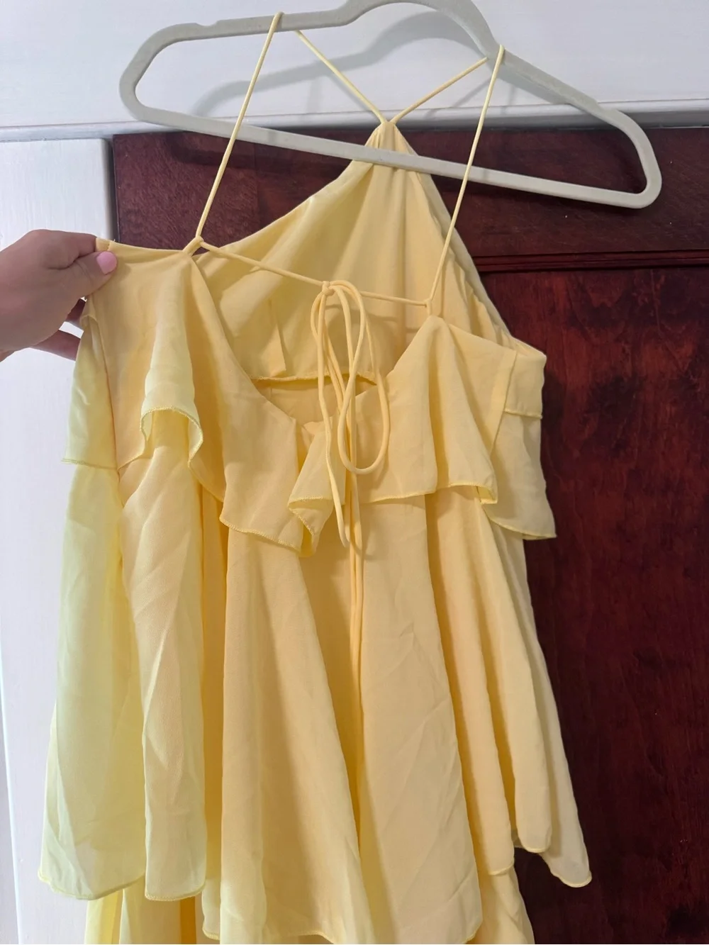 Yellow Tiered Ruffle Halter Maxi Dress - Women's